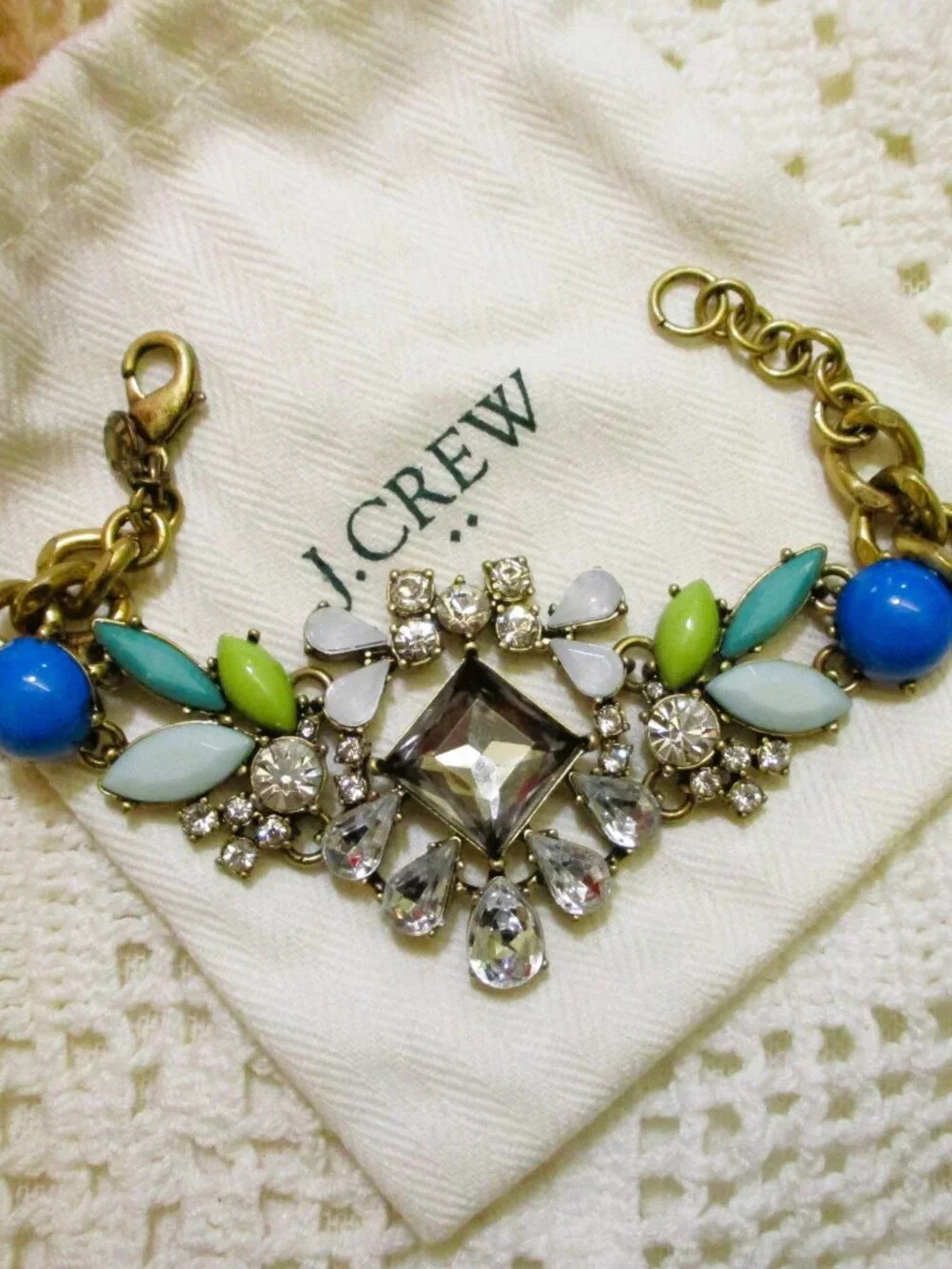 J CREW Rhinestone Cabochon Bracelet: Gold Plate VINTAGE Statement Jewelry & Bag